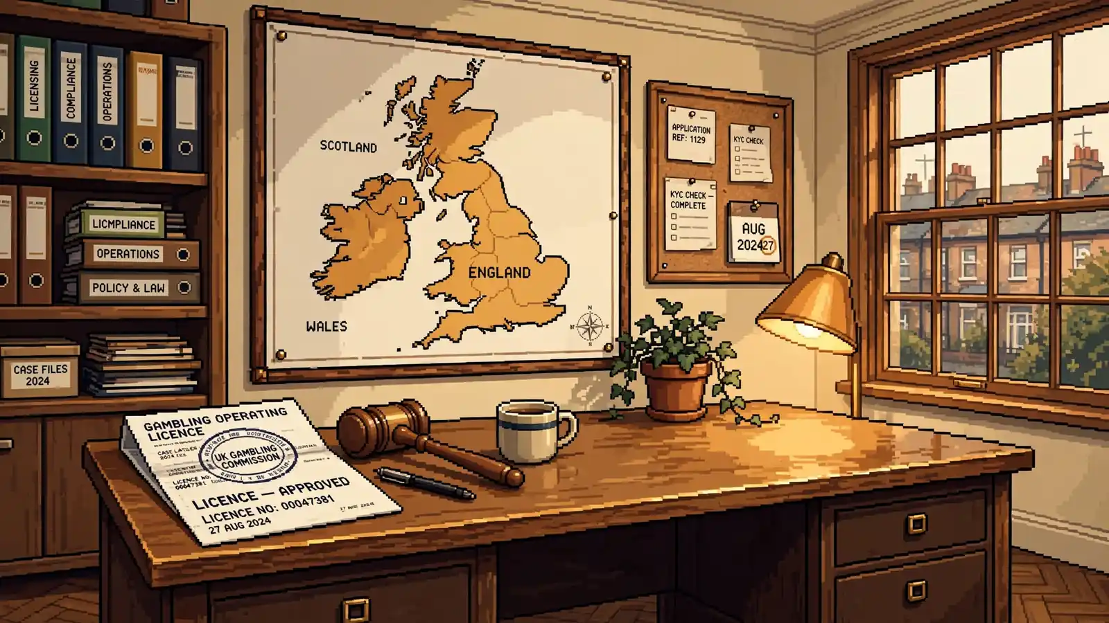 Regulator office with licence document and gavel