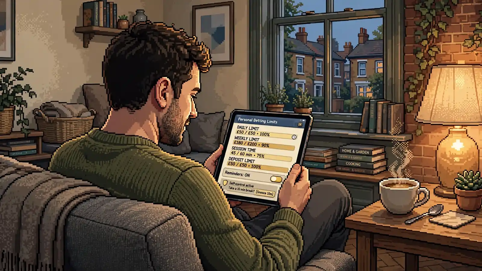 Person reviewing betting limits on tablet